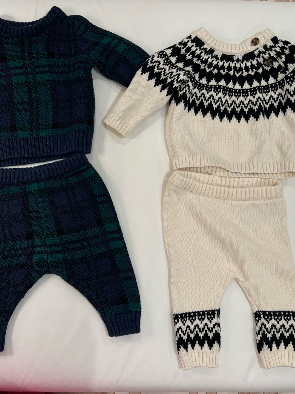 Set of Baby Sweater Sets 100% Cotton Old Navy Fair Isles and Plaid